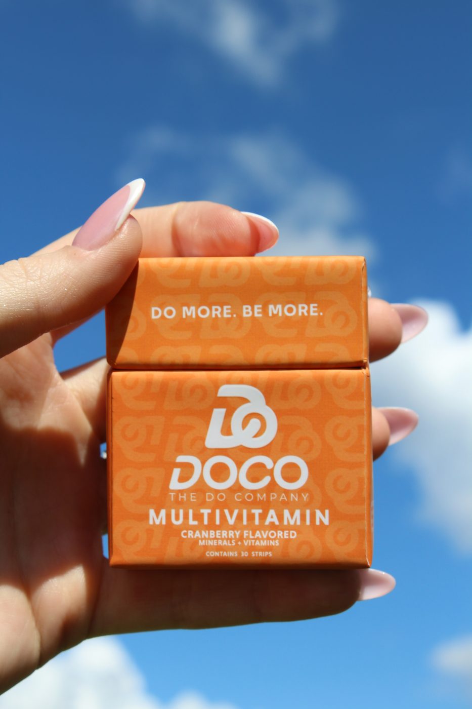 Multivitamin box against the sky